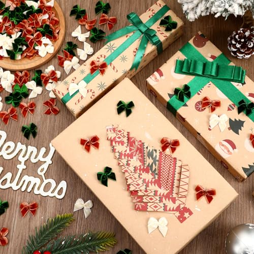 180Pcs Christmas Mini Bows, Velvet Small Bow Xmas Green Beige Khaki Tiny Bows For DIY Crafts Gift Wrapping Hair Accessories Christmas Tree Decorations 6