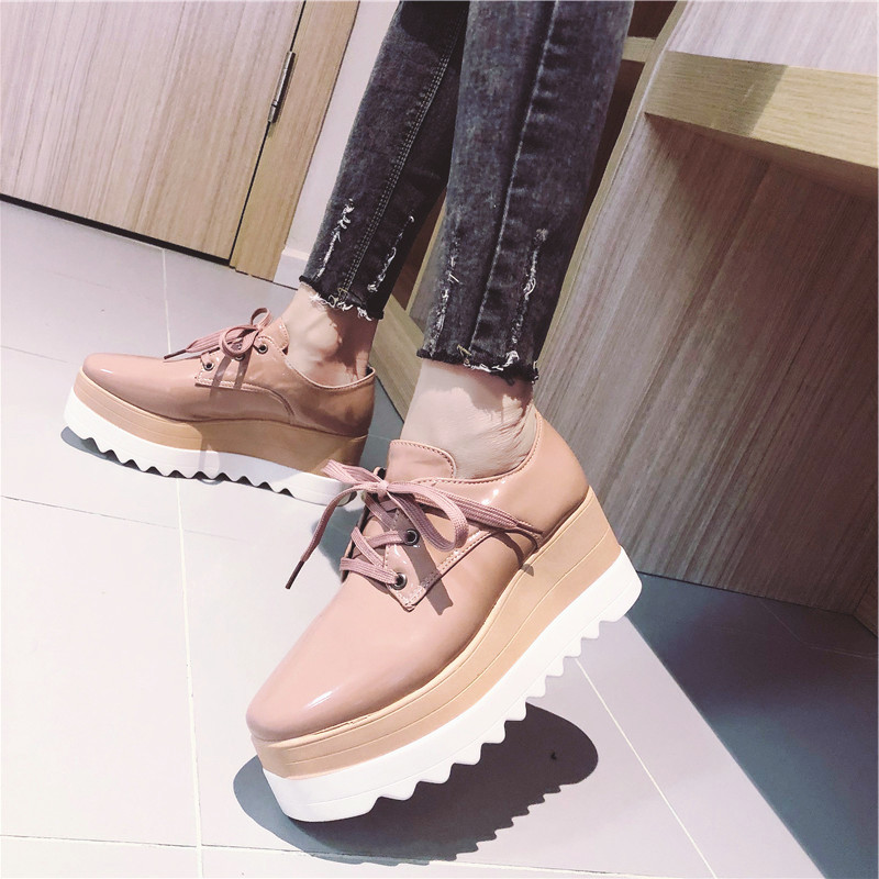 Thick-soled Square Toe Heightened Wedge Shoes