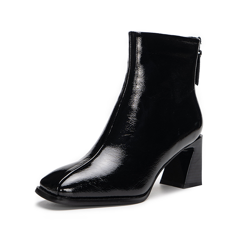 Simple Thick-heeled Boots With Velvet In The Tube