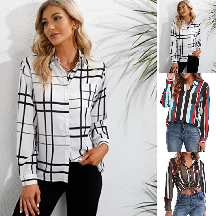 Women's Striped Print Single Breasted Shirt
