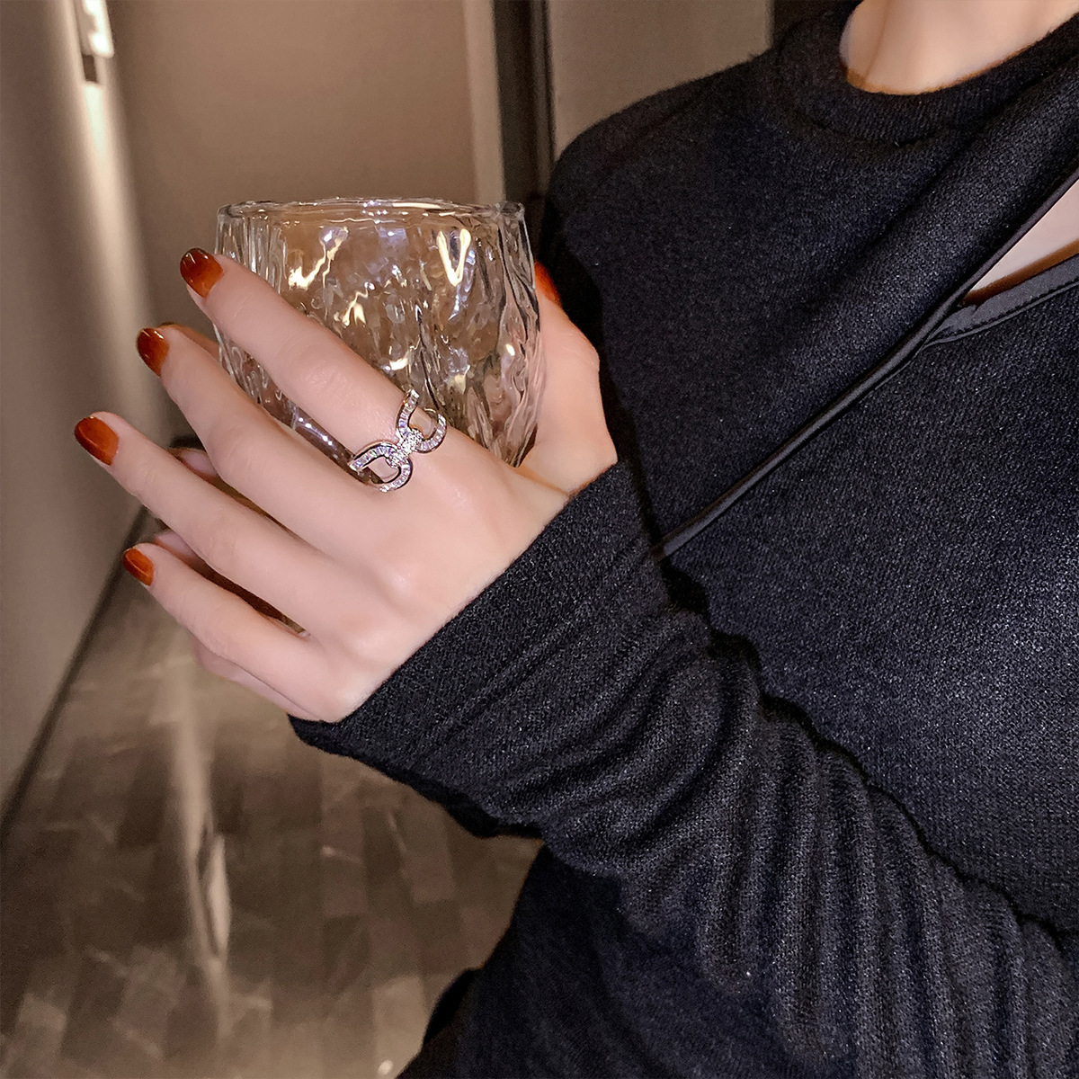 U-shaped Zircon Ring Electronic Girl Personality