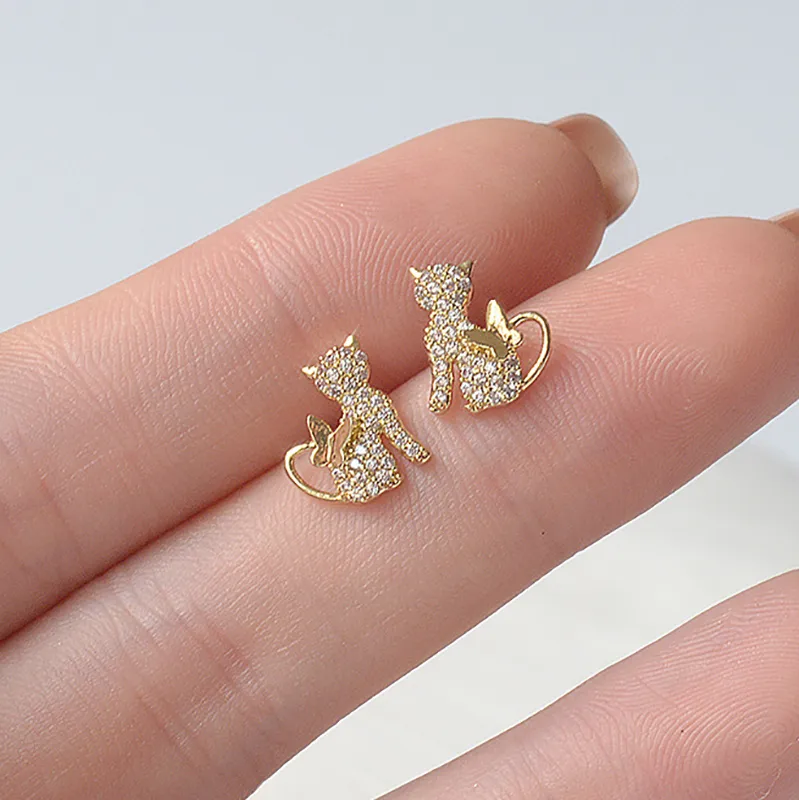 Silver Needle Stud Earrings Diamond Gold Earring Cute