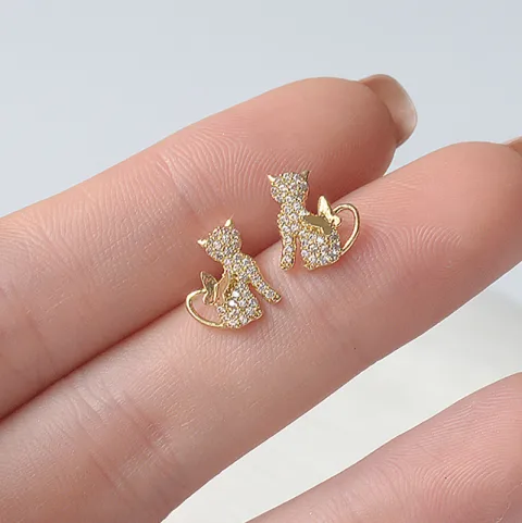 Silver Needle Stud Earrings Diamond Gold Earring Cute
