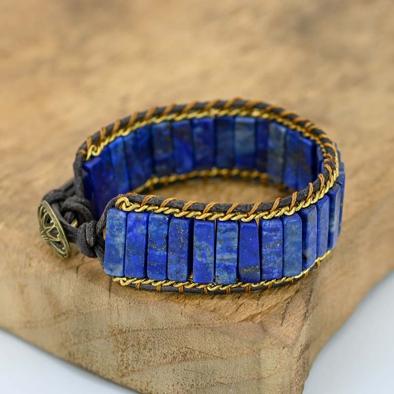 Lapis Natural Stone Leather Braided Bracelet