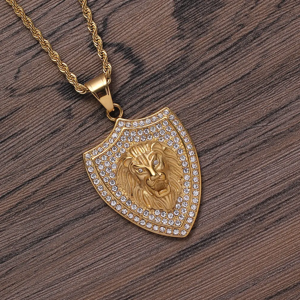 Lion Pendant Punk Shield Jewelry Necklace