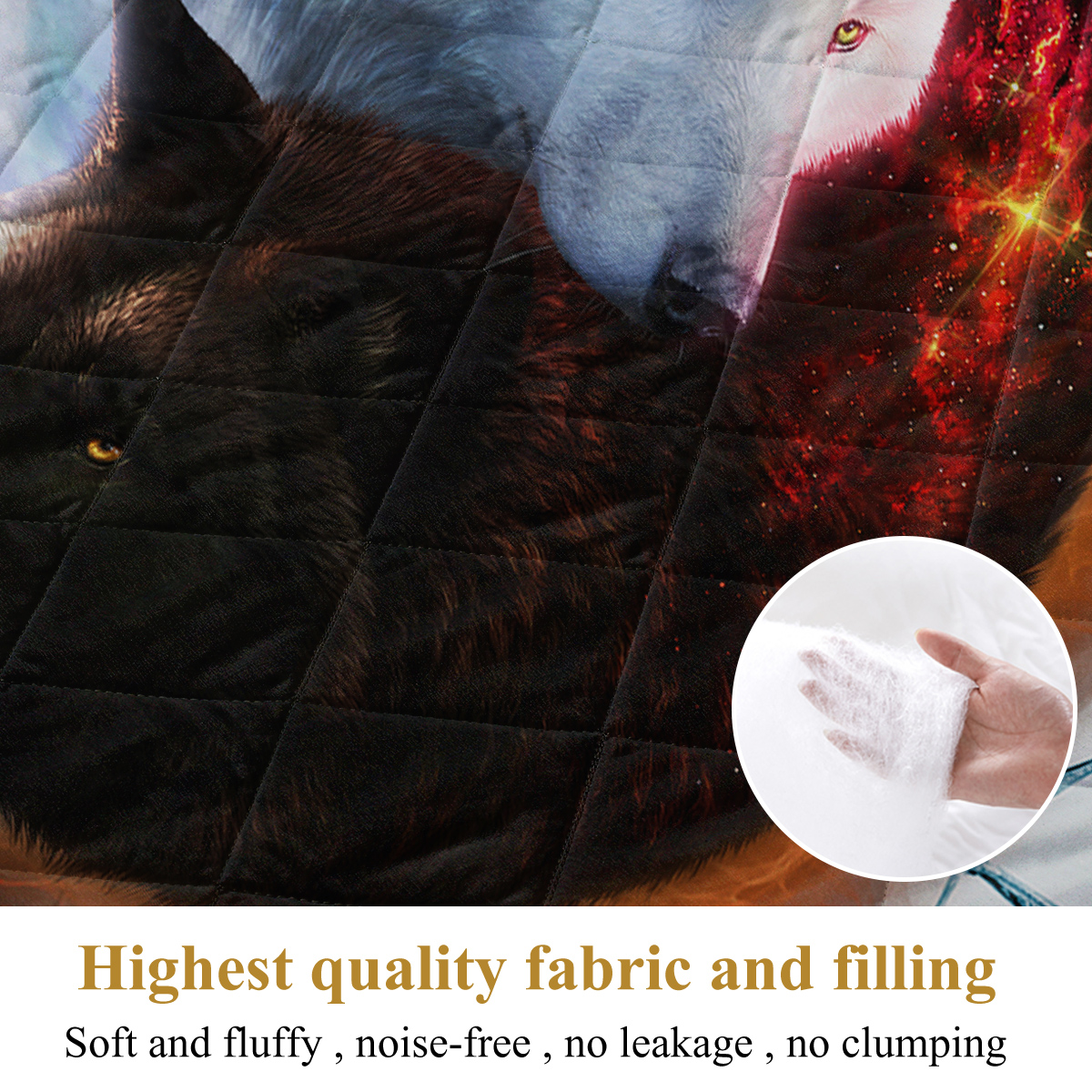 Tai Chi Wolf Quilt Set, Safari Animals Black White Quilt Bedding Set With 2 Pillowcases, Traditional Chinese Paint Graffiti Red Blue Bedding Set