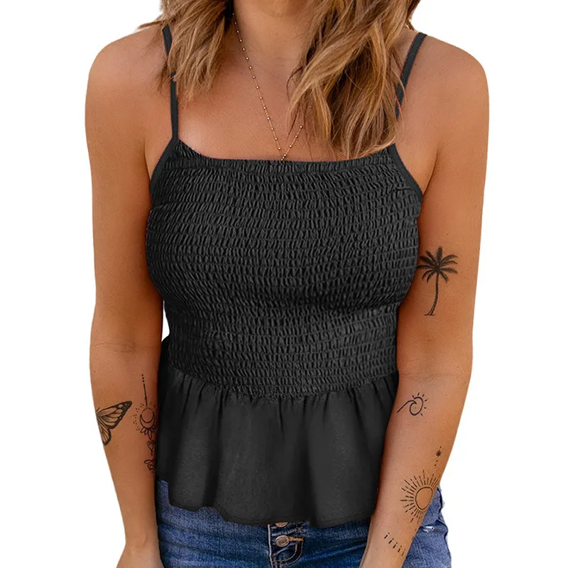 European And American Floral Vest Tops Waist Slim Sleeveless Camisole - Black