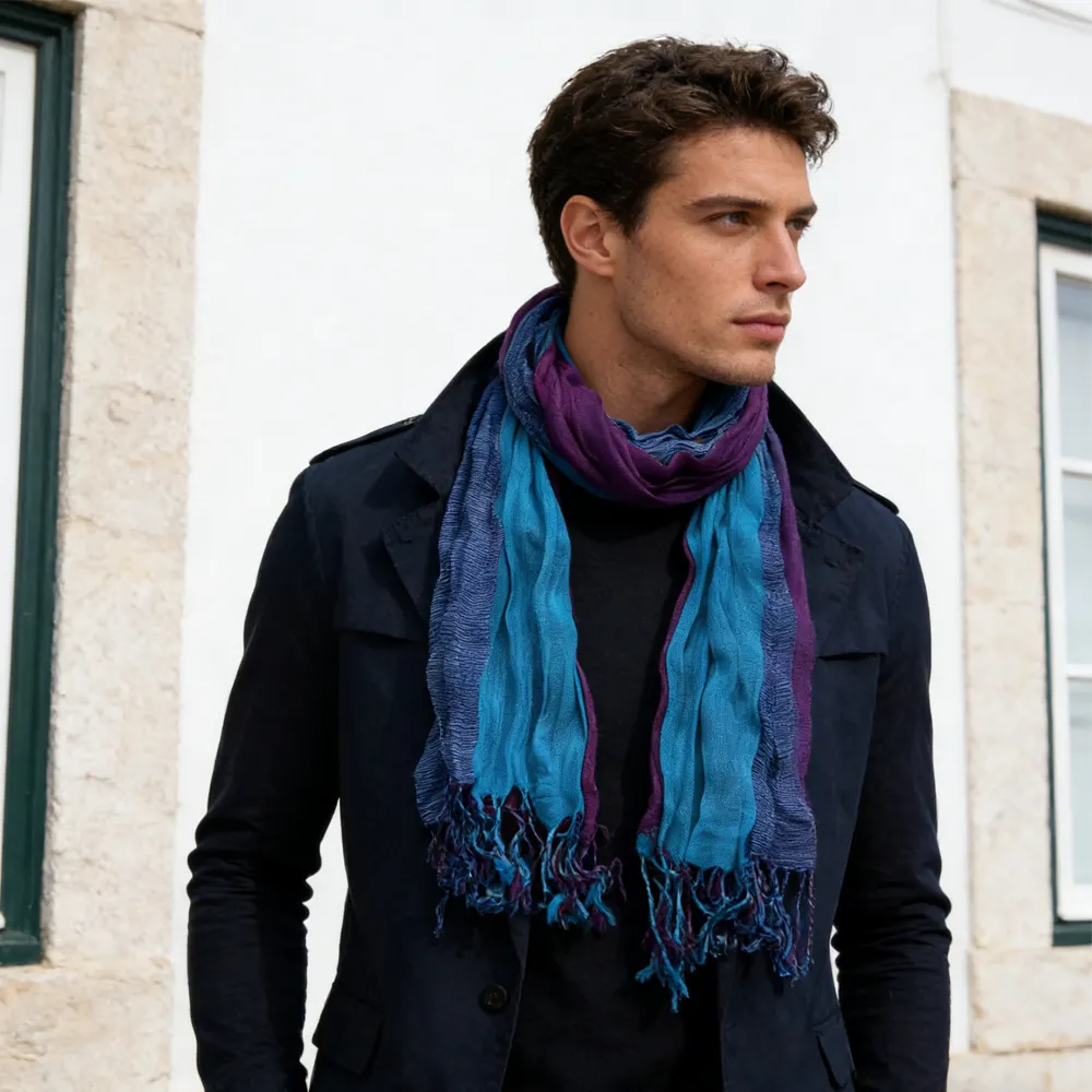Sky Blue Dyed Crinkle Scarf, vacation, daily