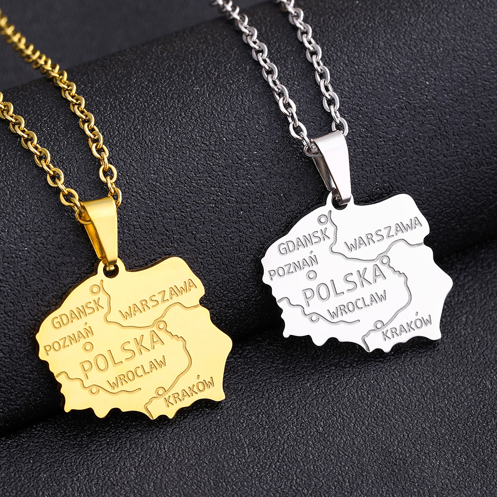 Titanium Steel Glossy Poland Map Pendant Necklace Fashion - 4