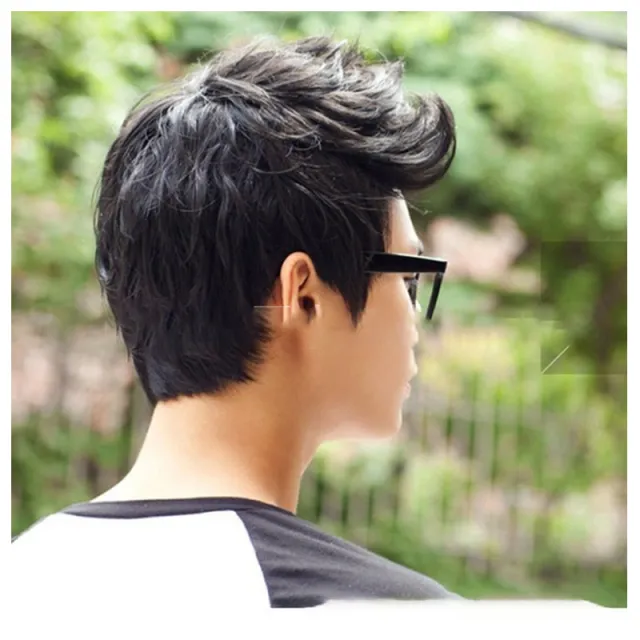 Korean Style Men's Cover Male Short Black High Temperature Silk Bald Wig Black - Shop at LoveMi