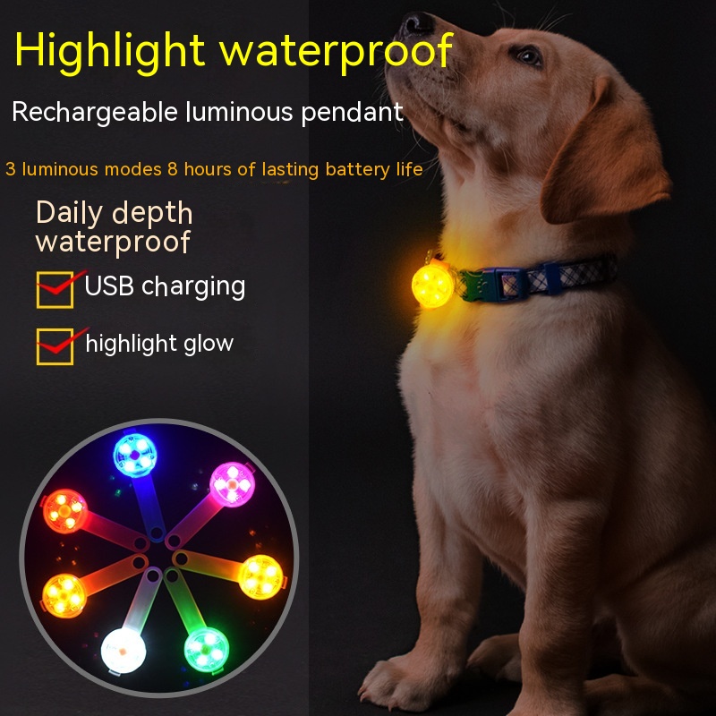 LED Bright Luminous Dog Pendant USB Charging Waterproof Night Walking Dog Anti-lost Colorful Pendant Light