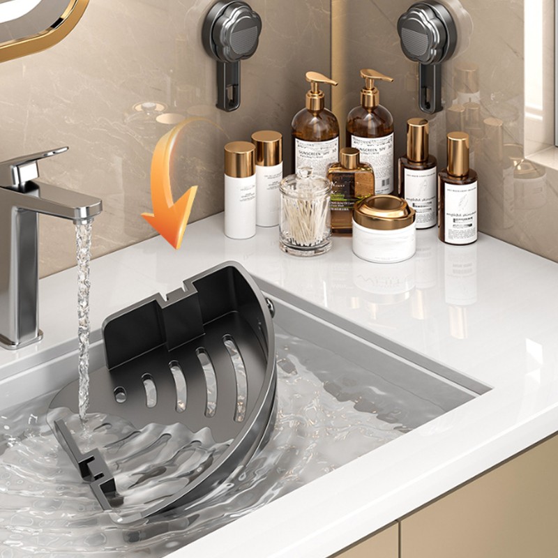 Suction Cup Bathroom Corner Shelf No Drill Aluminium Wall Mounted Storage Rack — image 2