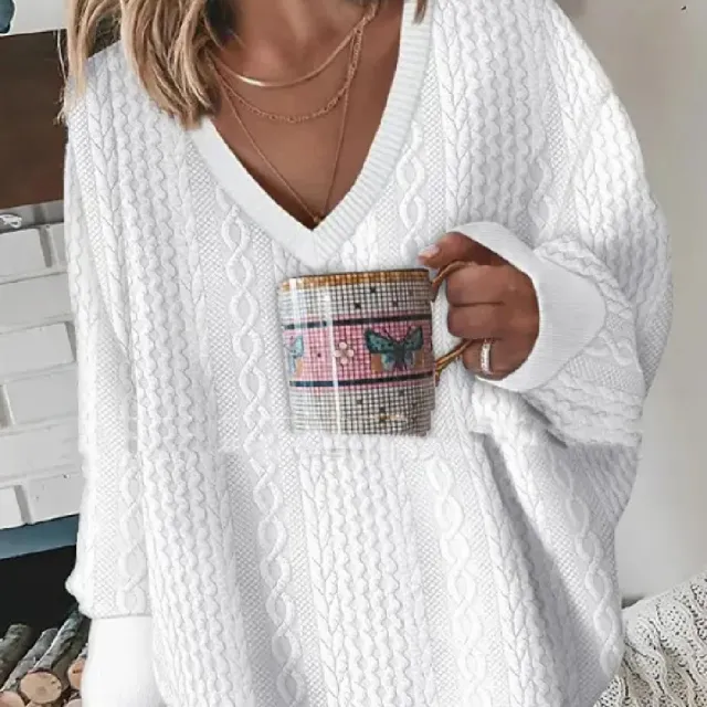 Solid Color Knitted Sweater Sweater White - Shop at LoveMi