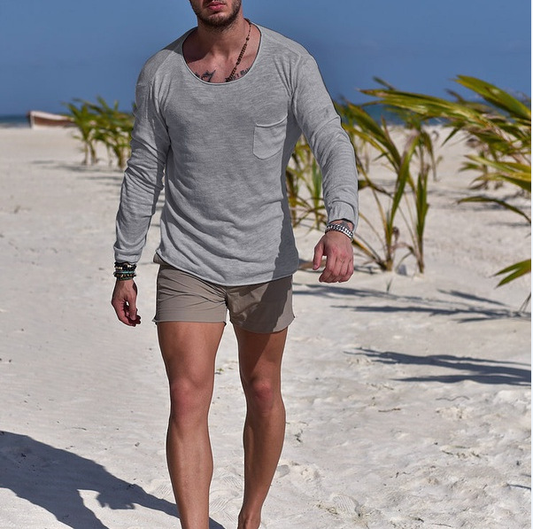 Round Neck Slim Fit Solid Color Long Sleeve T-Shirt