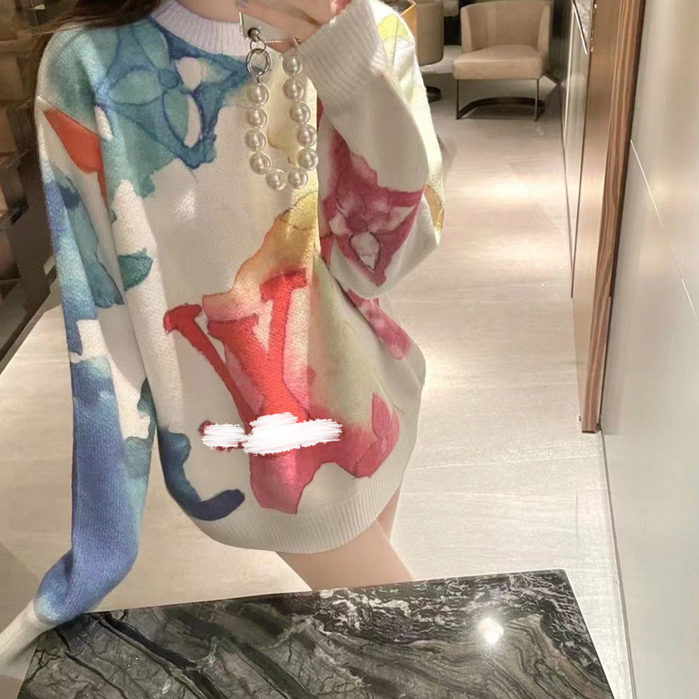 Sweatshirt Men And Women With Watercolor Print Loose Top