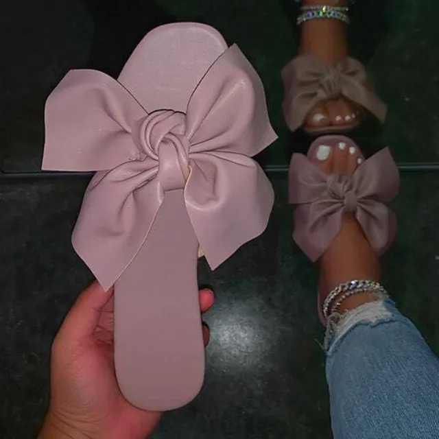 Flat bottomed Large Size Casual Bowknot Water Breathable One line Beach Slippers Pink - Shop at LoveMi