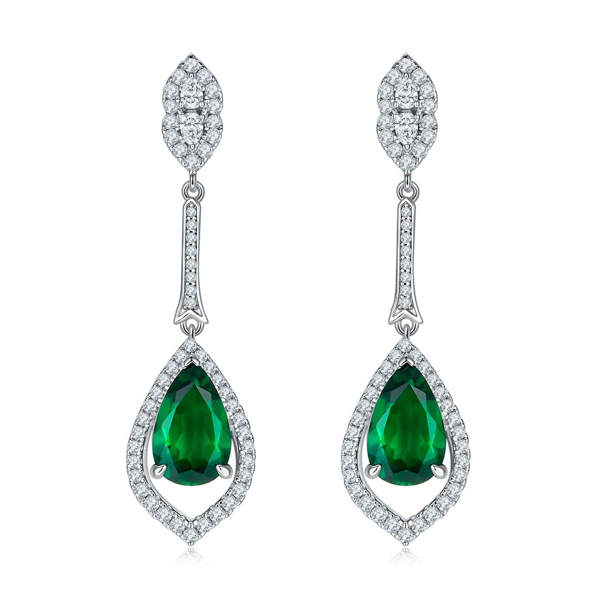 S925 Silver 5.6g Lab-Created Emerald Drop Earrings
