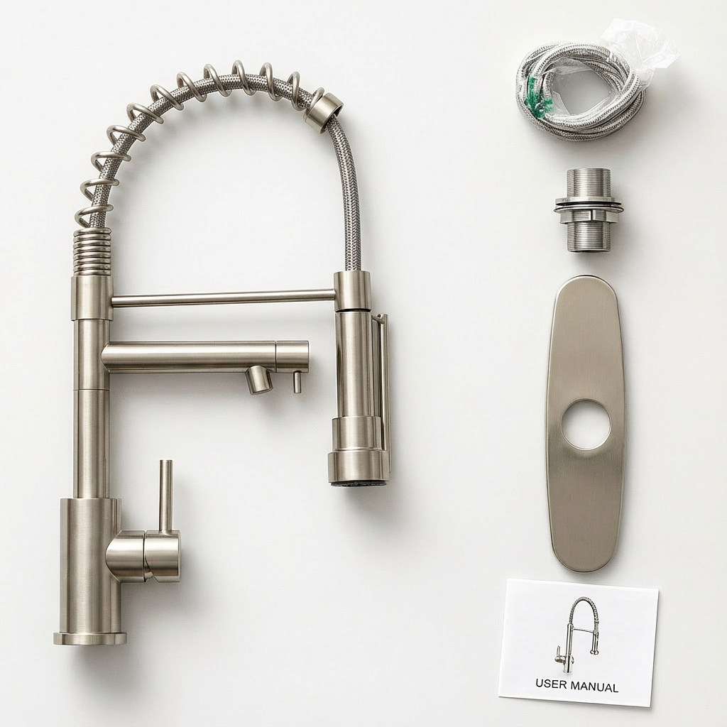 Touch Kitchen Faucet With Pull Down Sprayer, Single Handle Stainless Steel Spring Neck Kitchen Faucet, 2 Function Spray Head, Single Hole Installation, Brushed Nickel