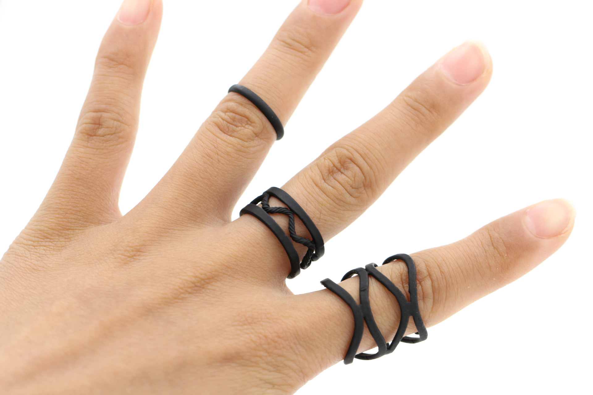Frosted Black Fashion Joint 3-Piece Ring Ring