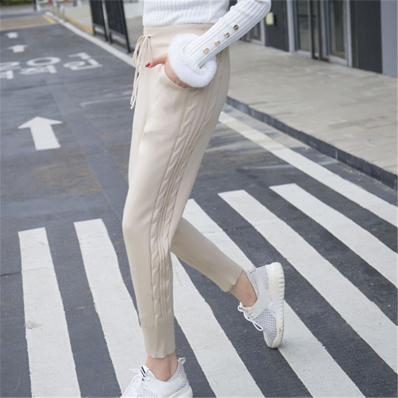 All-match Knitted Harem Pants Fashion Solid Color Hemp Lace Thickening