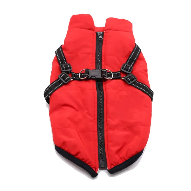Pet Clothes Winter Dog Cotton Coat Chest Back Integrated Cotton Vest Red - Shop at LoveMi