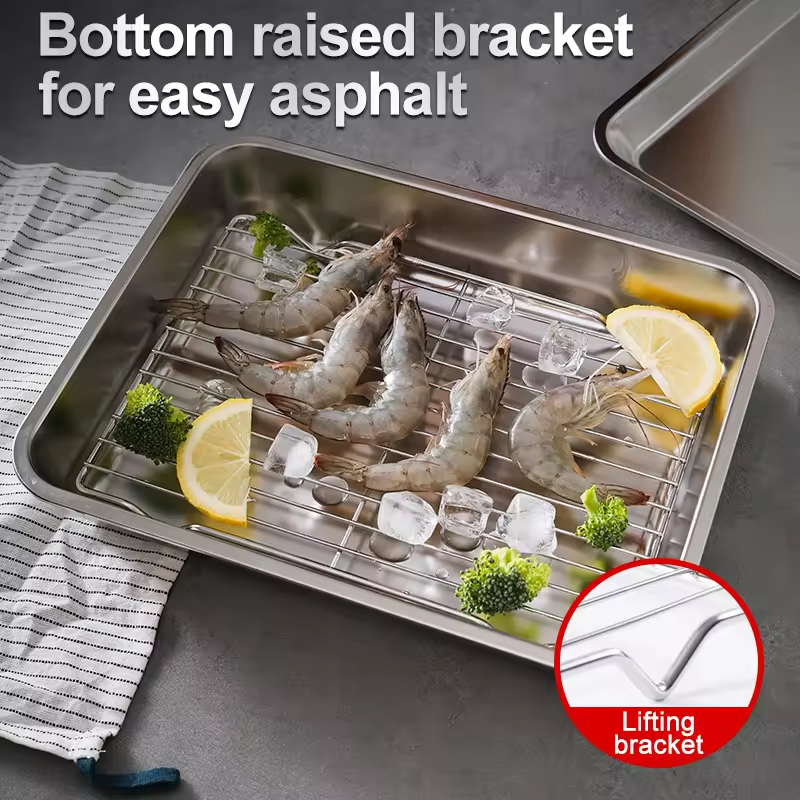 304 Stainless Steel Square Mesh Rack Oven Tray - Multi-functional For Home Use Frying, Baking, Draining, And Roasting 6