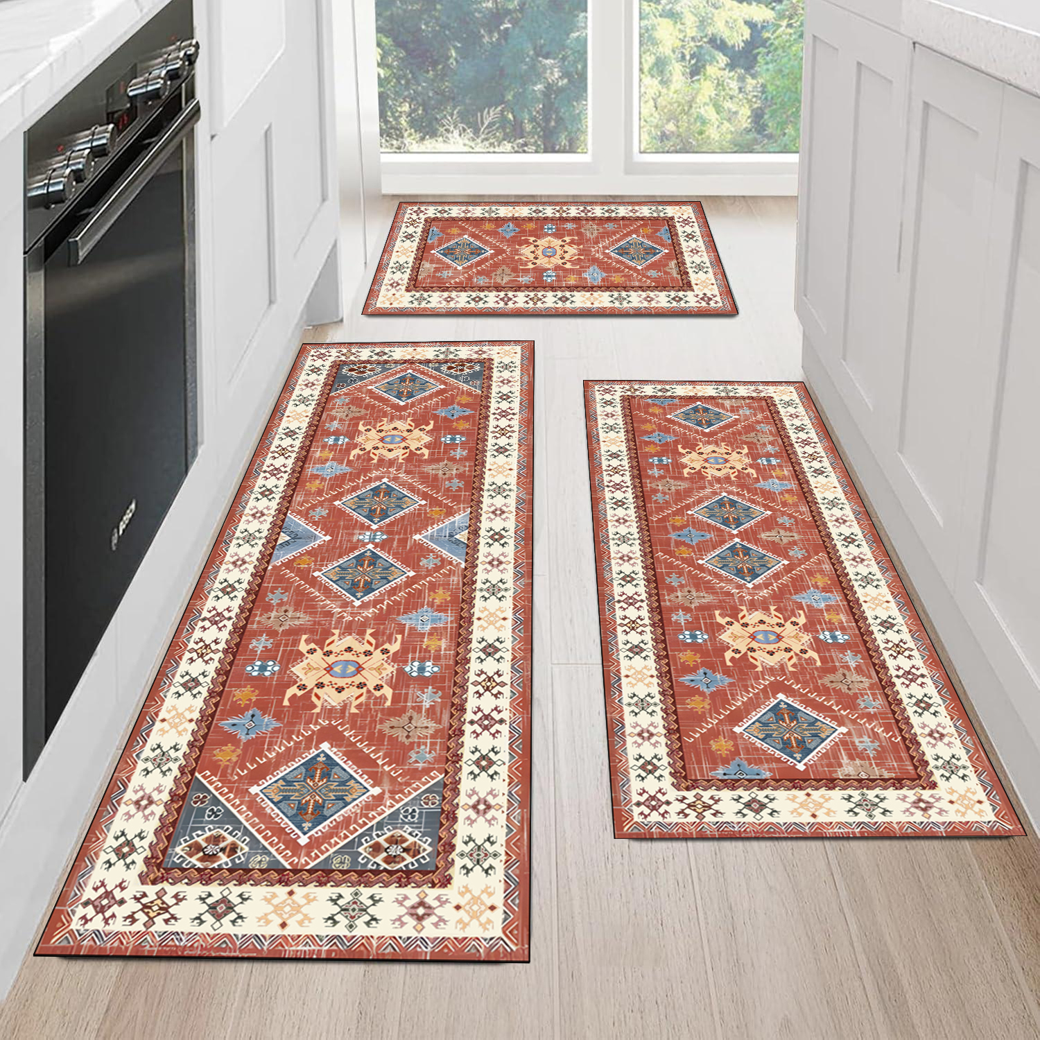 Boho Kitchen Rug Sets 3 Piece With Runner Non Slip Kitchen Rugs And Mats Washable Kitchen Mats For Floor Thick Kitchen Floor Mat Carpet Runner Rugs For Hallway Laundry Holiday Decor