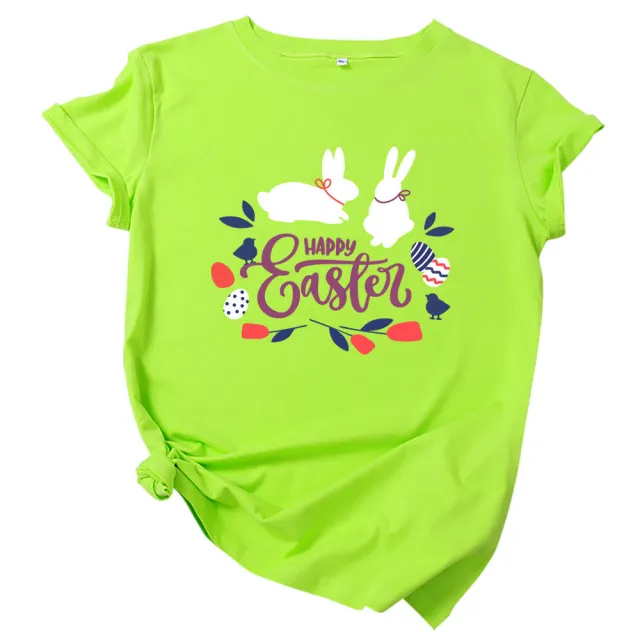 Cotton Easter Short Sleeve Women's T Shirt Fluorescent Green - Shop at LoveMi