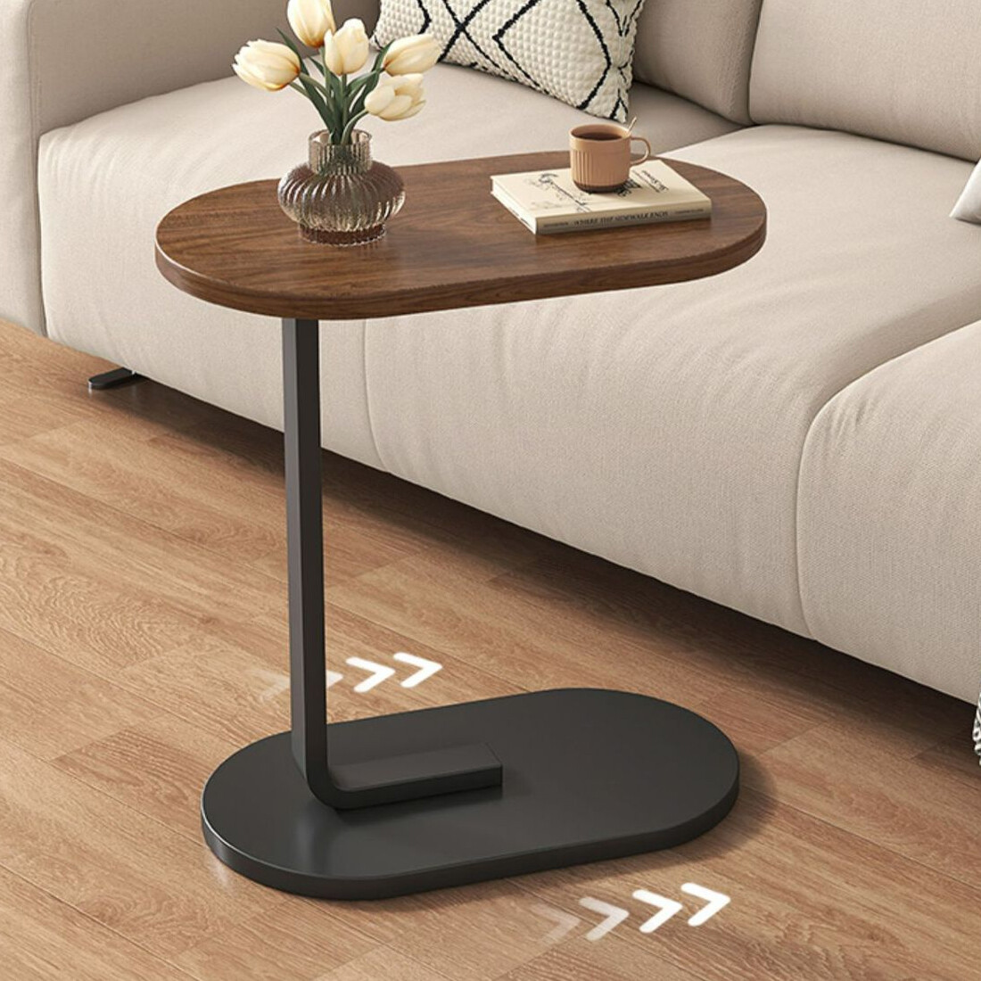 C-Shaped Compact Sofa Side End Table Coffee Laptop Table