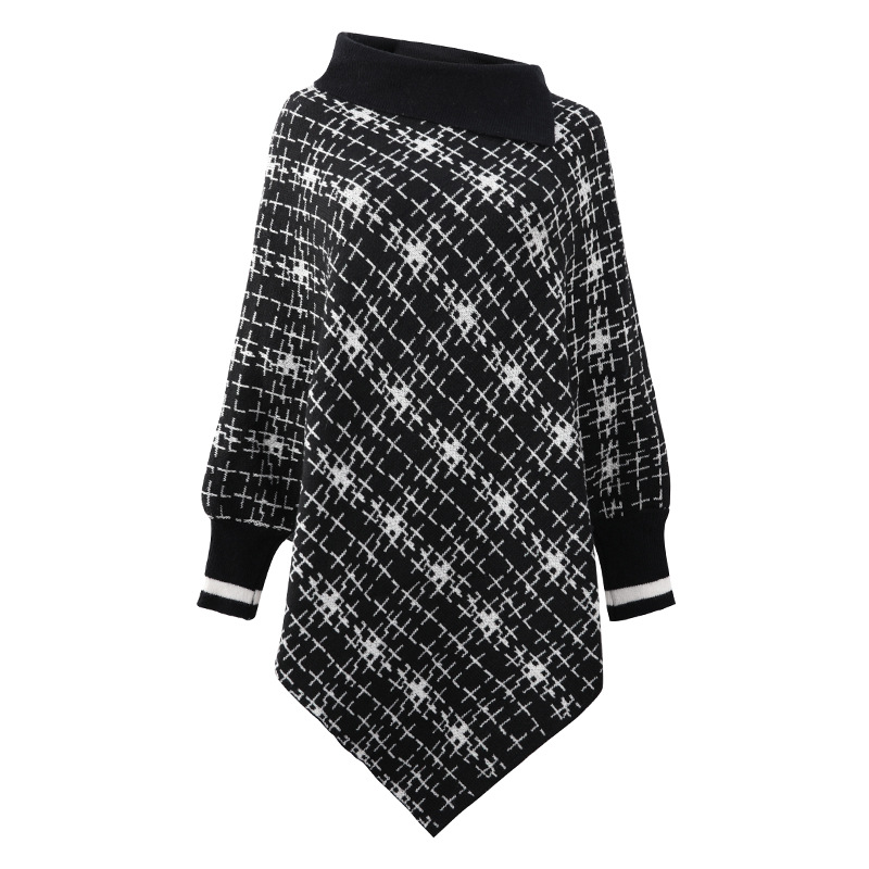 Contrasting Side Lapel Cape Shawl