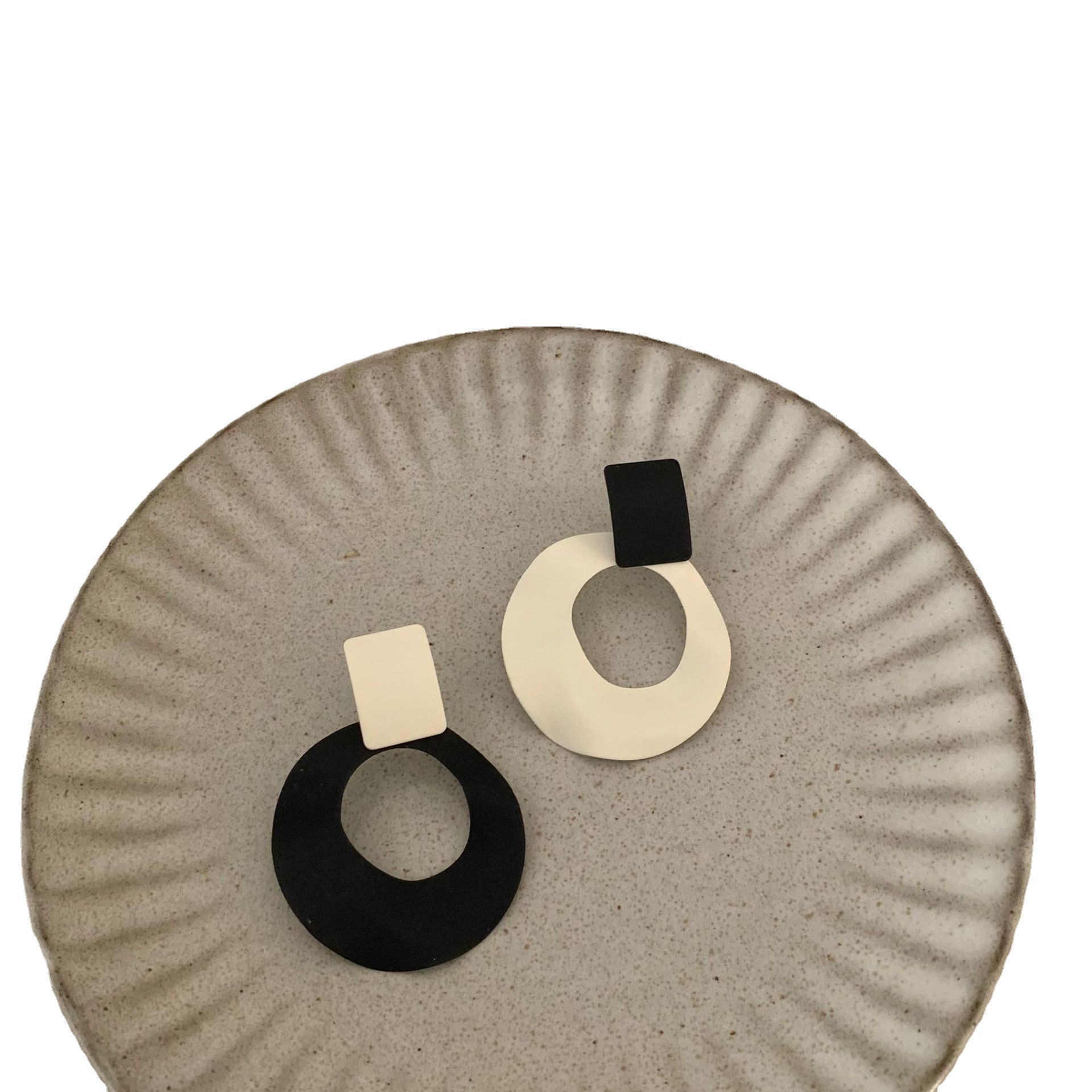 Black And White Asymmetric Geometric Circle Earrings