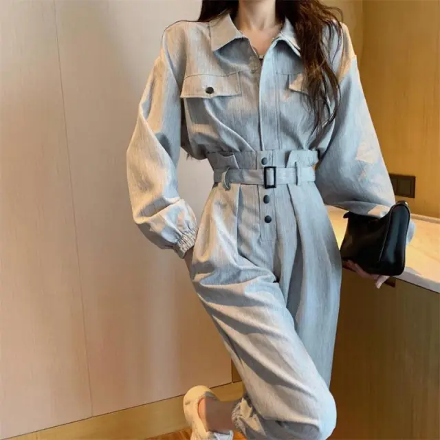 High Waist Slim Slimming Trousers Set With Tie Grey Coat - Shop at LoveMi