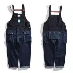 Colorblock Tooling One-piece Denim Trousers - Blue - View 1