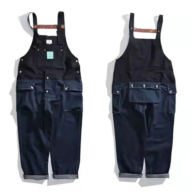 Colorblock Tooling One piece Denim Trousers Blue - Shop at LoveMi