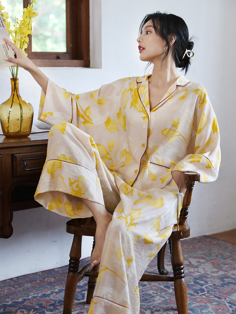 Loose Plus Size Ice Silk Long-sleeved Trousers Two-piece Suit