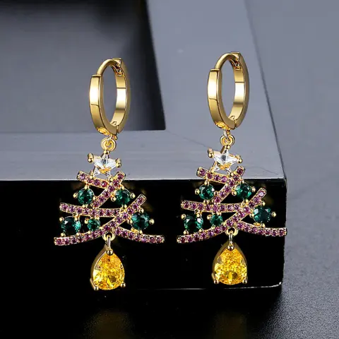 New Christmas Tree Earrings with Colorful Rhinestones Fashion Personality
