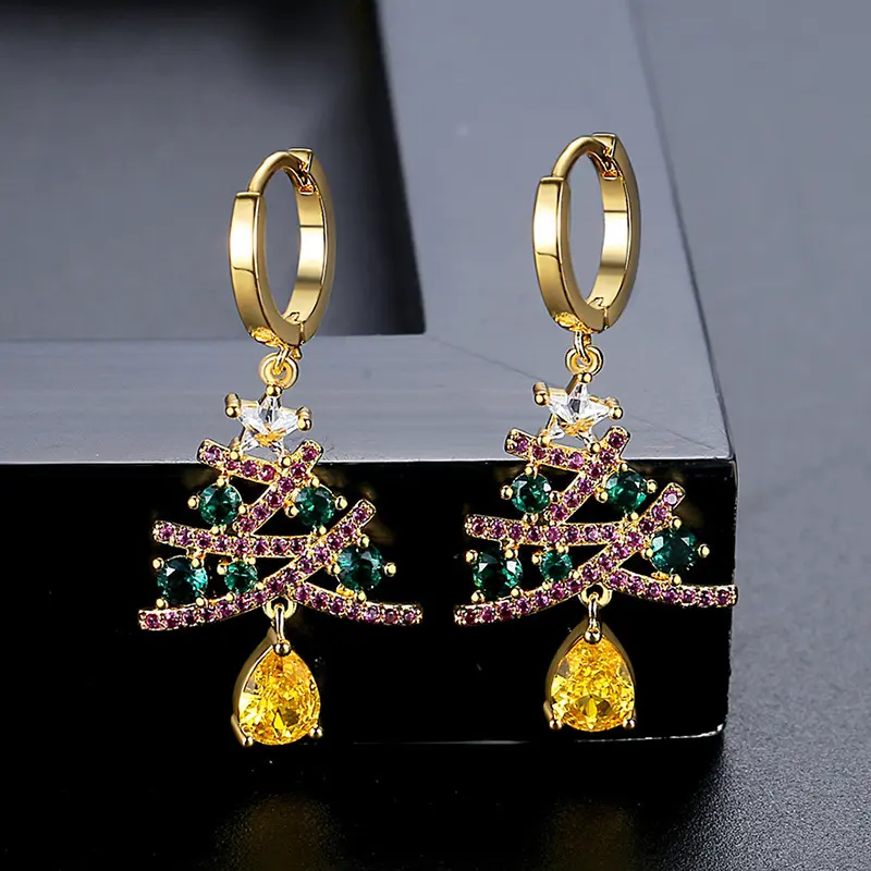 New Christmas Tree Earrings with Colorful Rhinestones Fashion Personality