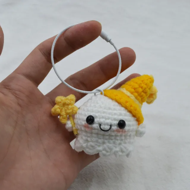 Sunny Doll Lucky Pendant Hand Crocheted Keychain Yellow Hat White Buckle - Shop at LoveMi
