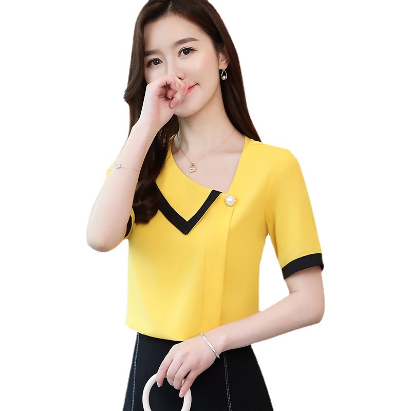 Title 4, One Word Collar Short Sleeve Contrast Shirt Des...