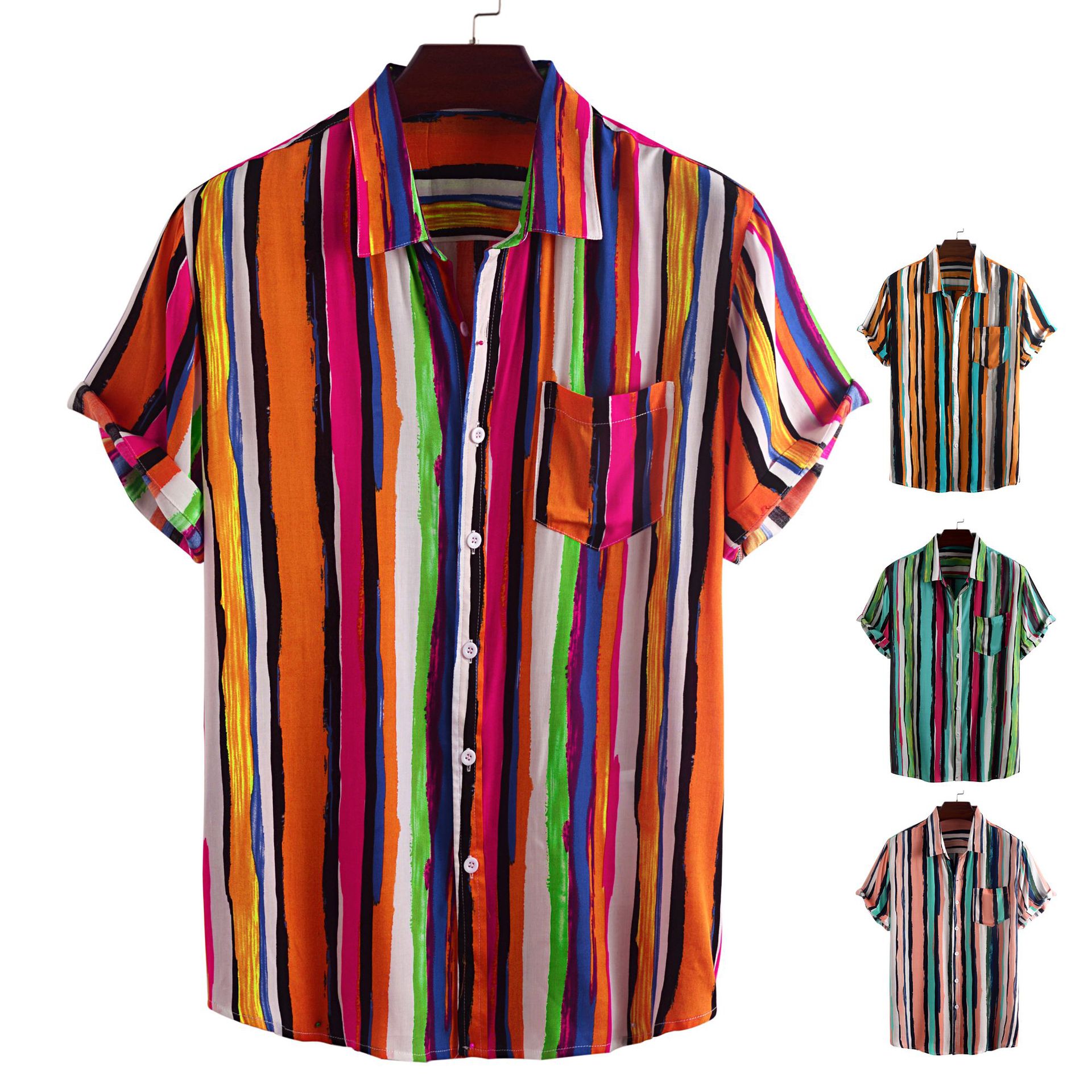 Title 5, Heren Zomer Shirt met Korte Mouwen Gestreept. K...