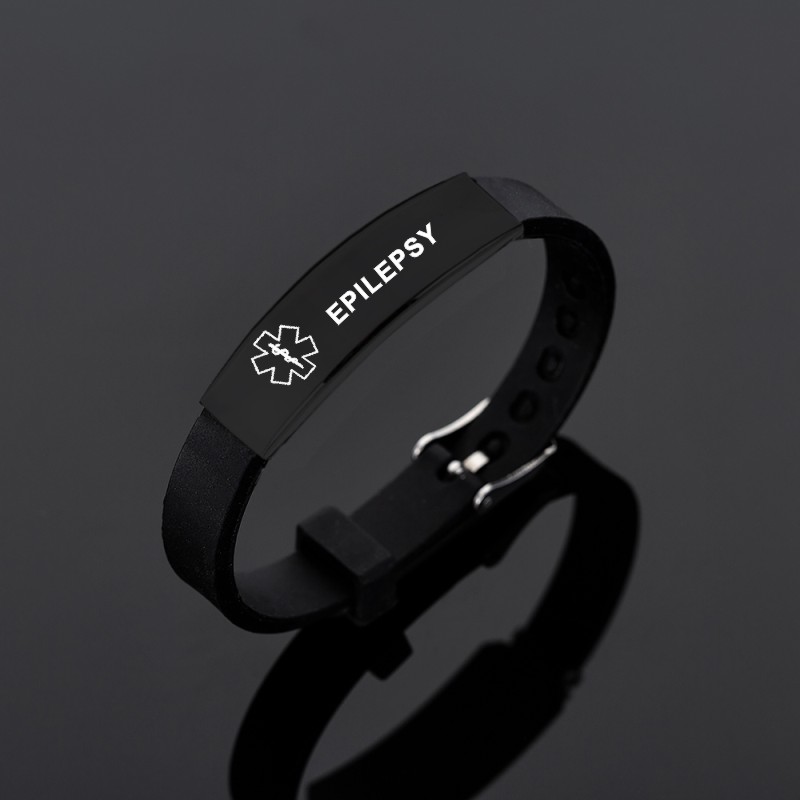 Black Stainless Steel Silicone Medical Alert ID Bracelet DIABETIC EPILEPSY SOS Bracelets 