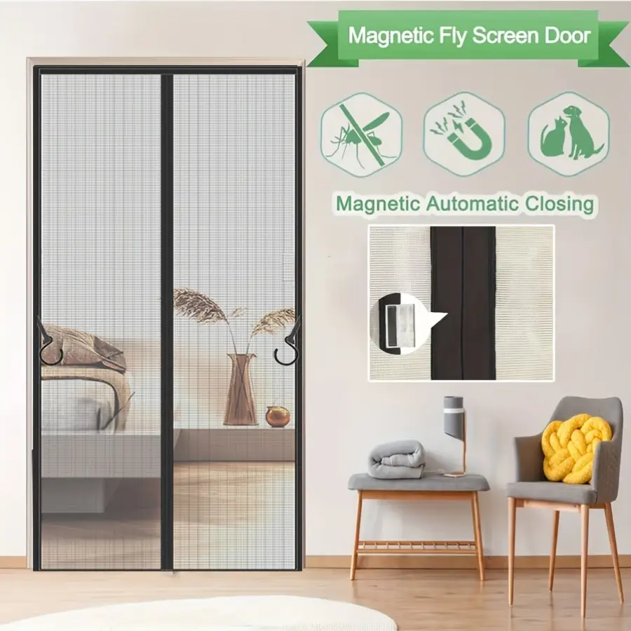 The Magnetic Screen Door Comes With Strong Adhesive Velcro, Easy To Install Without Tools. The Fine Mesh Keeps Out Mosquitoes While Allowing Airflow, The Magnet