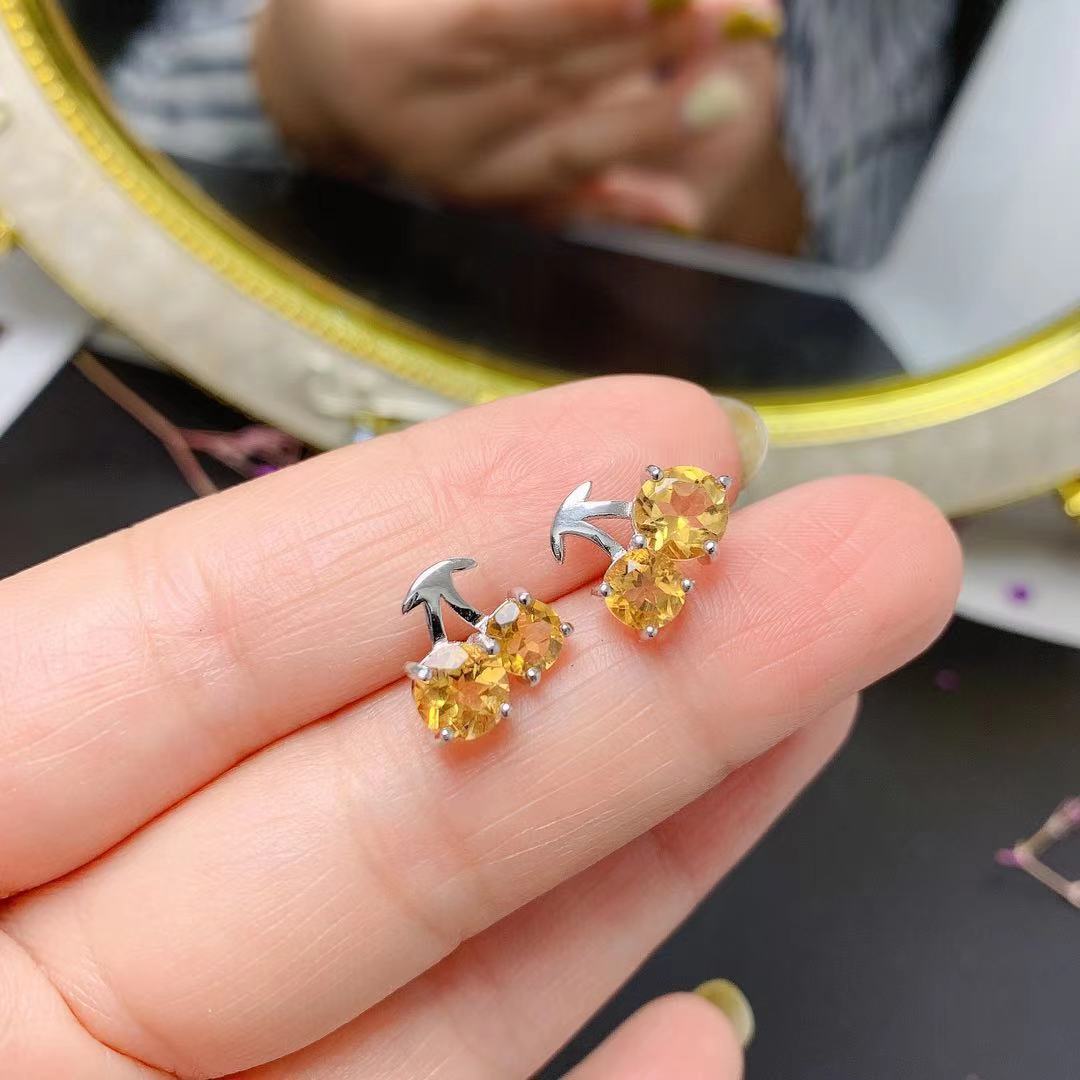 Title 2, Natural Citrine Stud Earrings Small Cherry 925 ...