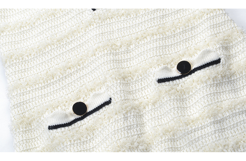 French Ivory Striped Puff Sleeve Dress