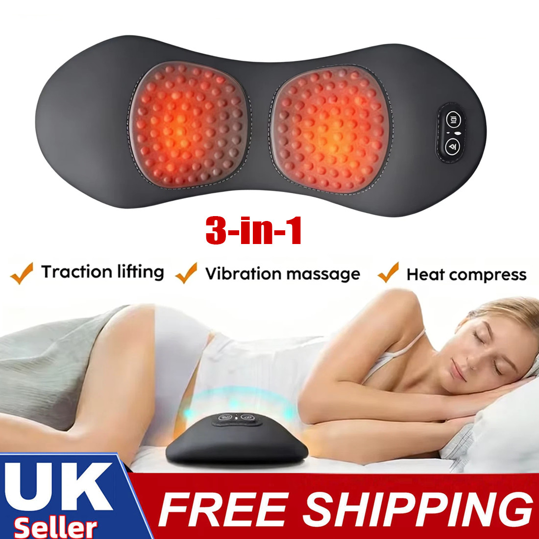 3 In 1 Electric Lumbar Support Pillow Smooth Spine Triple Fusion Back Massager — image 5