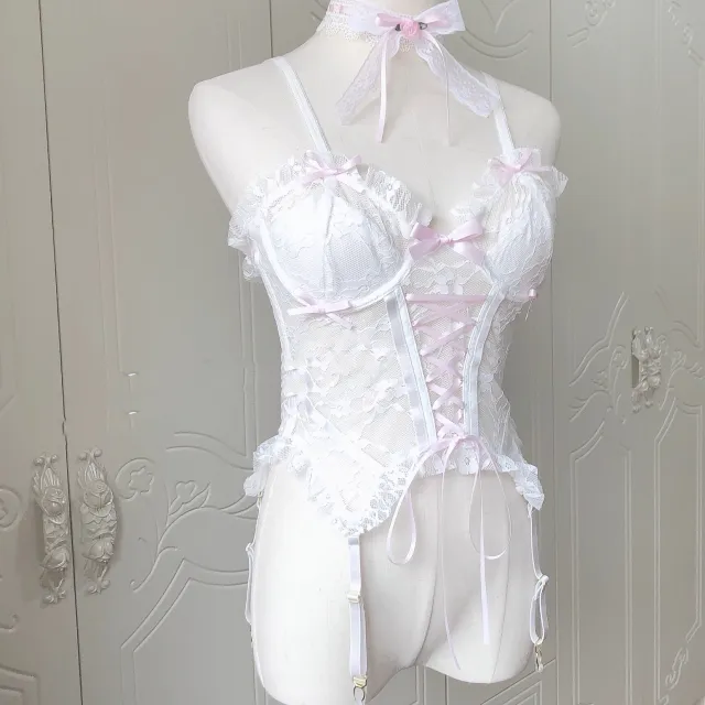 French Girl Sweet Lace Small Sling Short Corset White - Shop at LoveMi