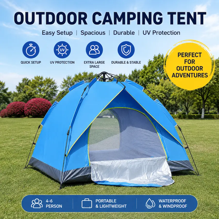 Fully Automatic Folding Outdoor Tent, Instant Setup For Camping & Beach, Double-Layer Thickened Weatherproof Tent For 3-4 People