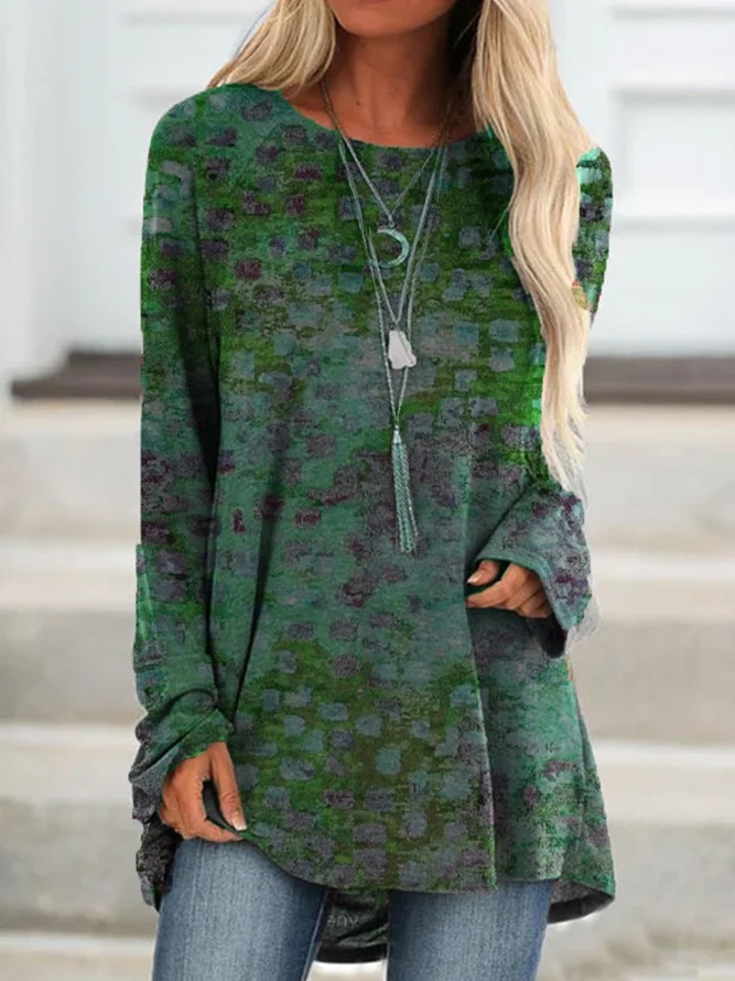 Round Neck Pullover Long-sleeved T-shirt Women's Top