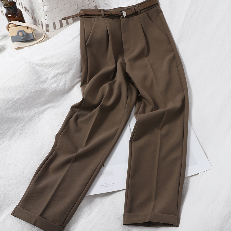 Korean Style Solid Color Casual Pants High Waist Suit Trousers Women