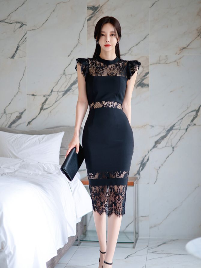 Title 5, Hollow Lace Fashion Hip Professional Dress, a s...